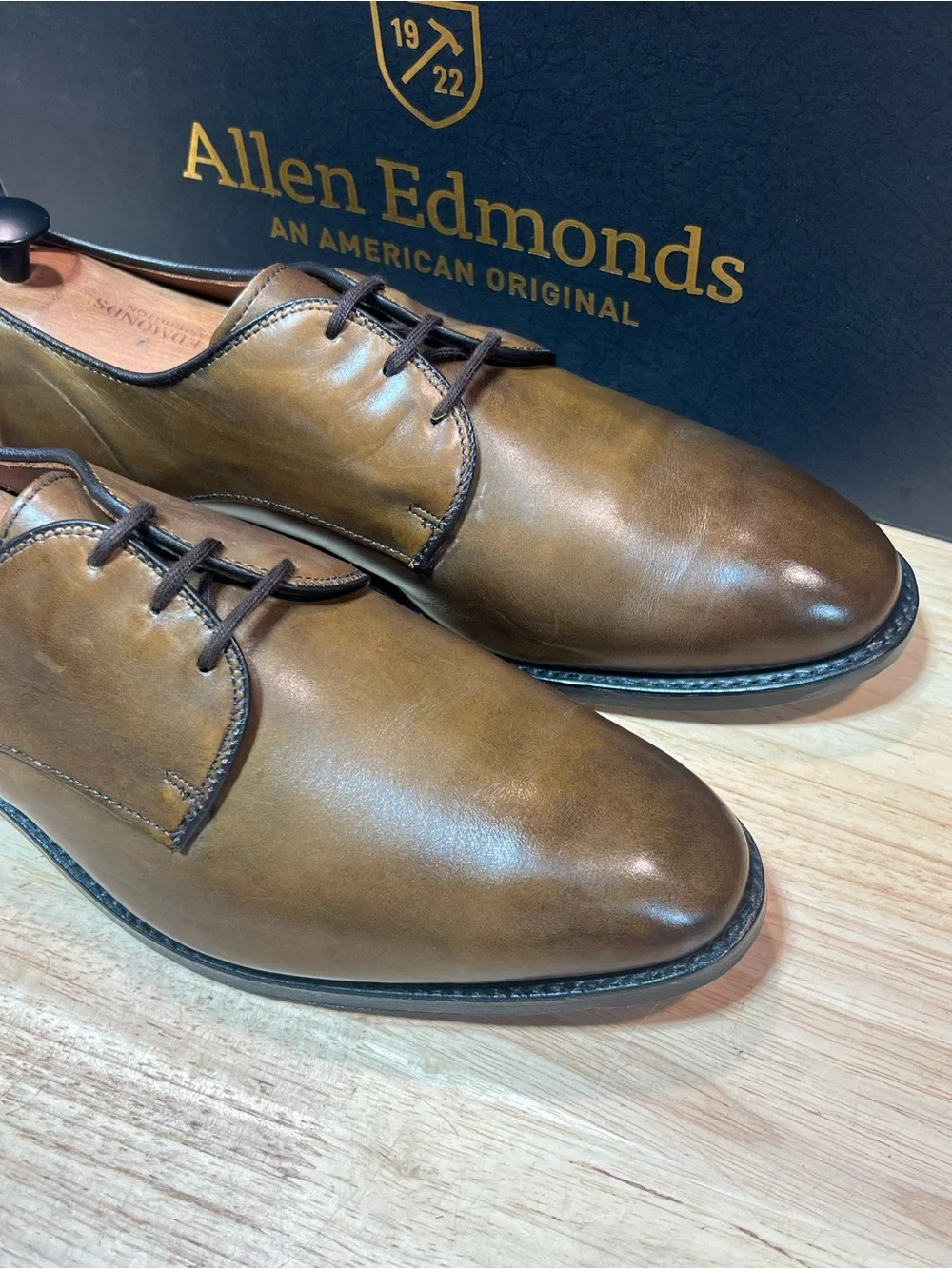 Allen Edmonds Kenilworth Men’s Tan Leather Derbies Sz 10.5E Made In USA 🇺🇸